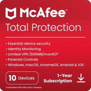 McAfee Total Protection 2023 | 10 Devices, 1 Year